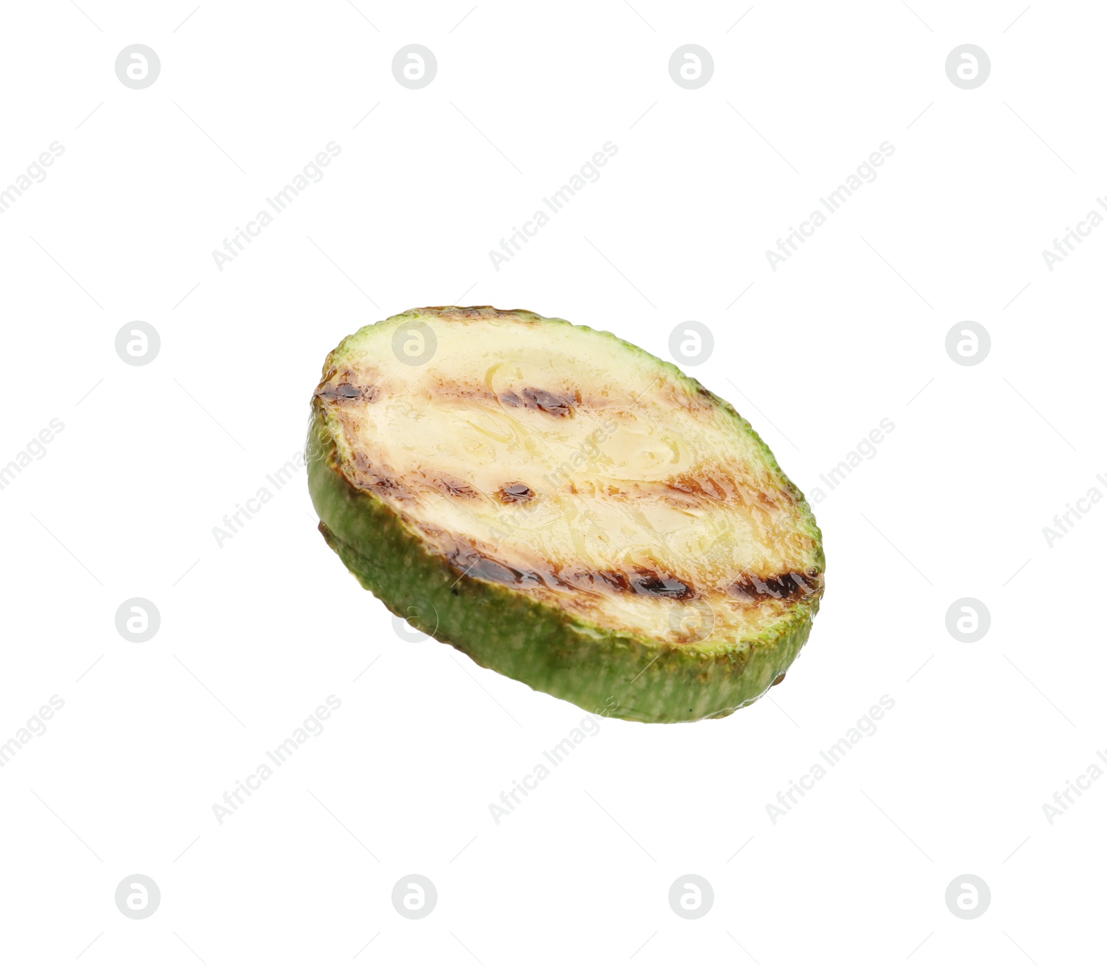 Delicious grilled courgette slice isolated on white Photo of Delicious grilled courgette slice isolated on white