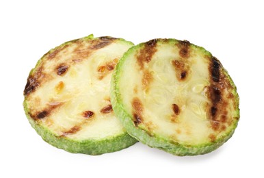 Photo of Delicious grilled courgette slices isolated on white