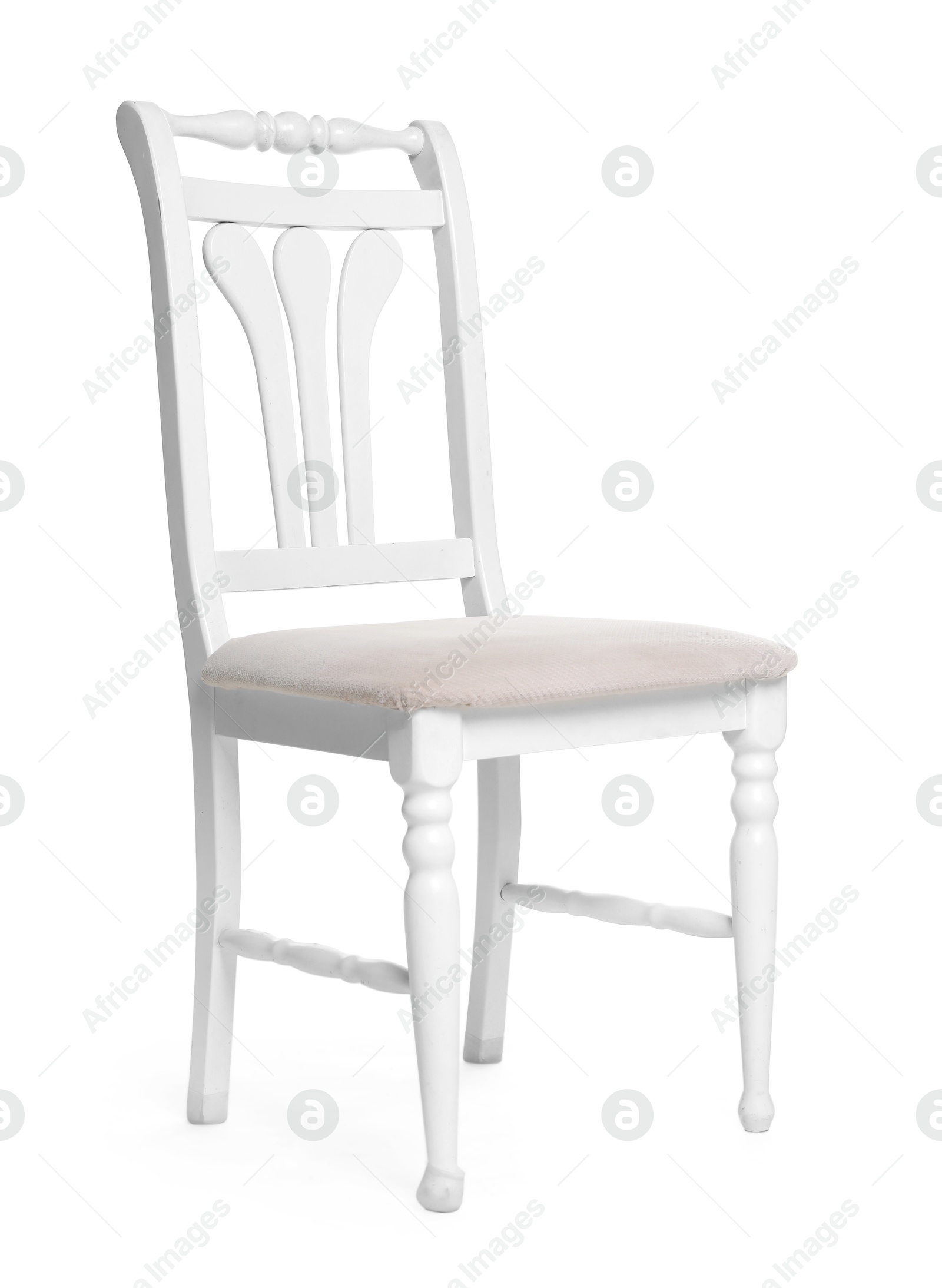 One stylish chair isolated on white. Used stuff Photo of One stylish chair isolated on white. Used stuff