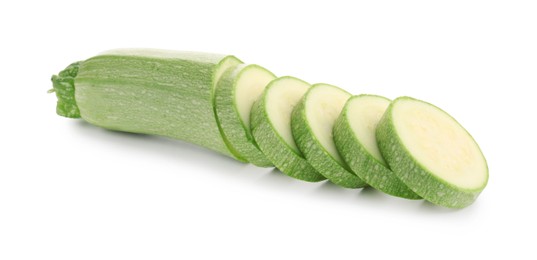 Photo of One fresh cut zucchini isolated on white
