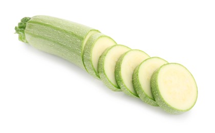 Photo of One fresh cut zucchini isolated on white