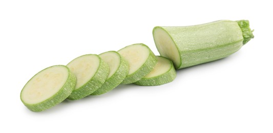 Photo of One fresh cut zucchini isolated on white