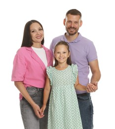 Photo of Portrait of happy family on white background