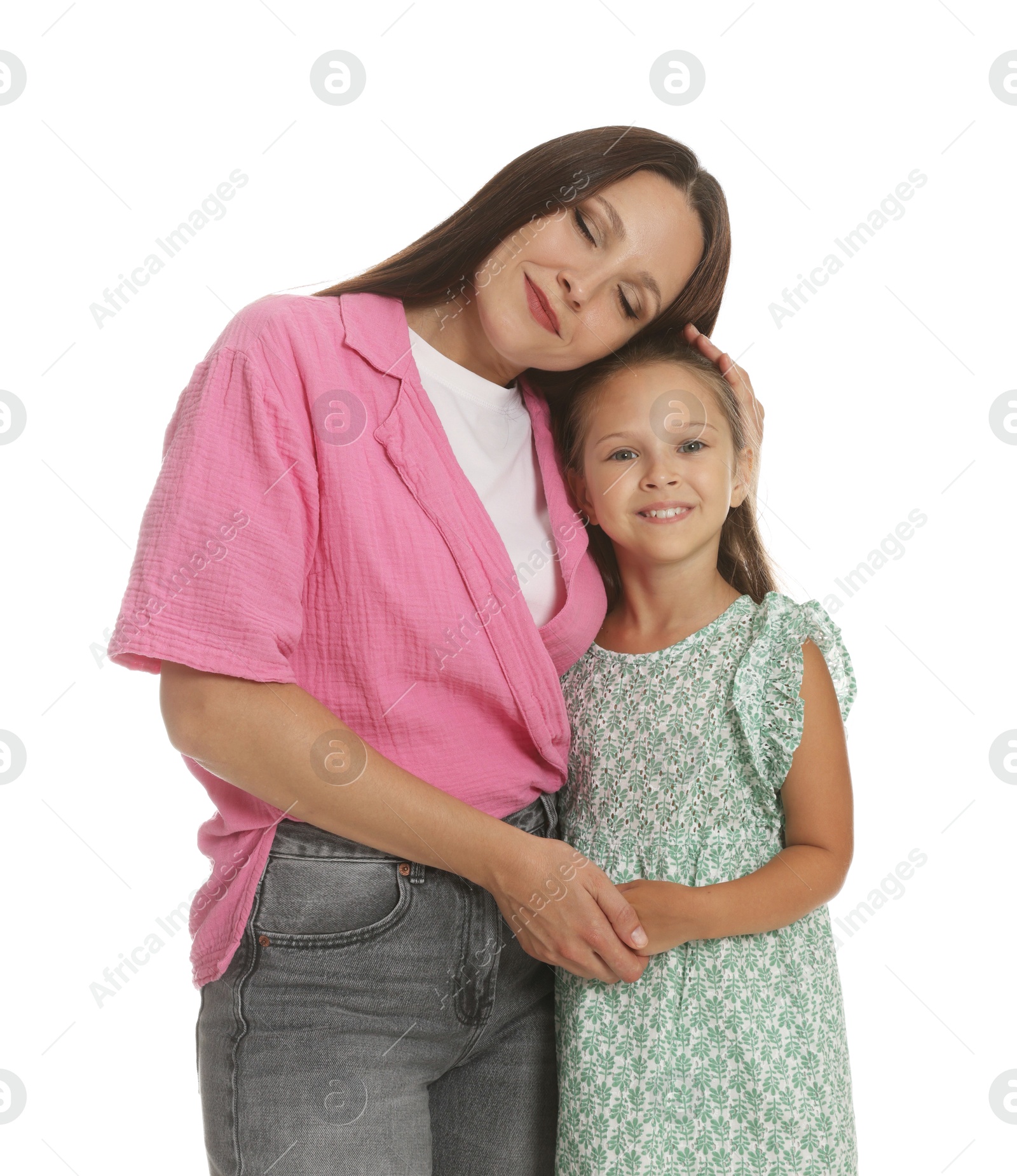 Happy mother and daughter on white background Photo of Happy mother and daughter on white background