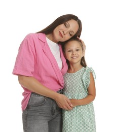 Photo of Happy mother and daughter on white background