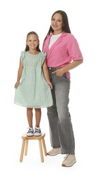 Photo of Happy mother and daughter on white background