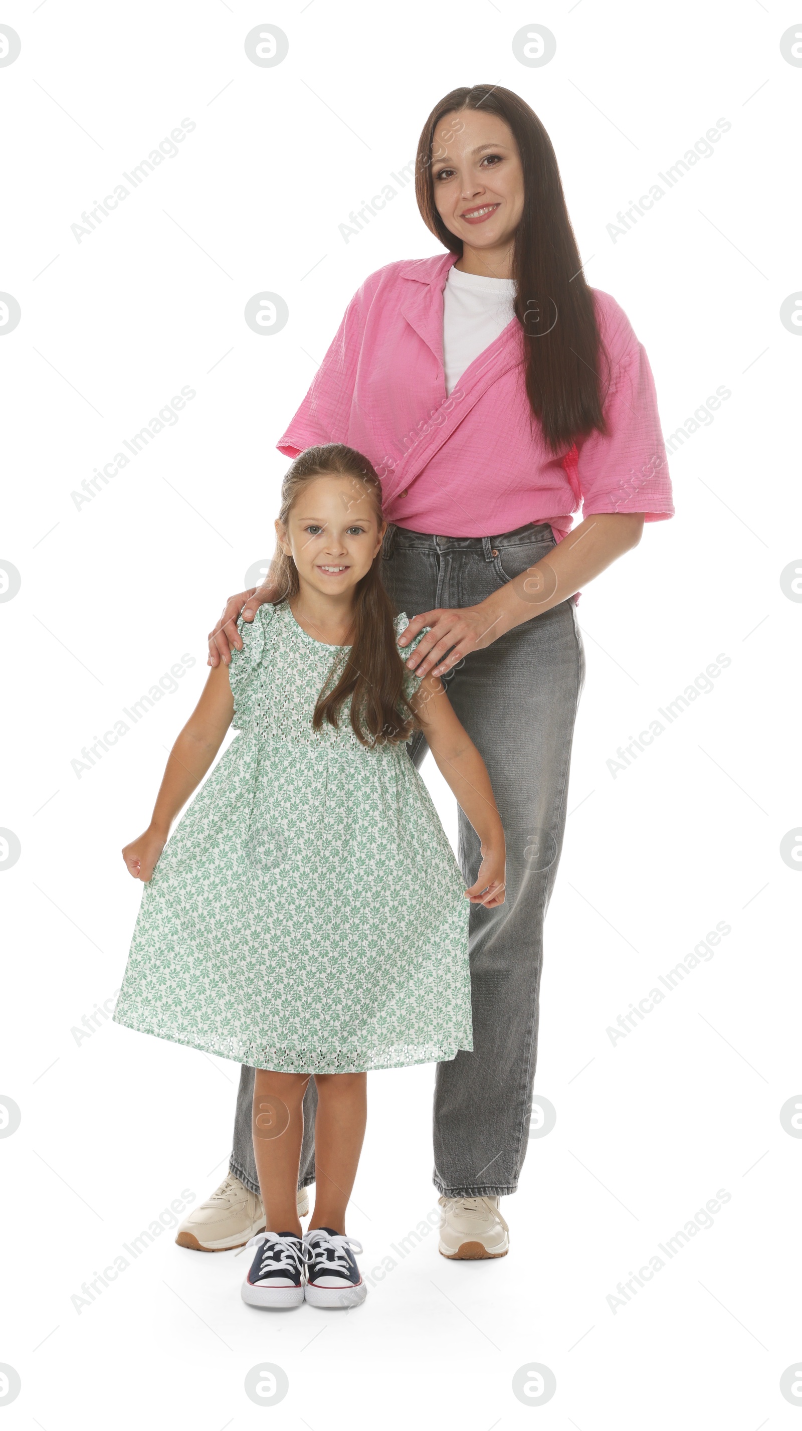 Happy mother and daughter on white background Photo of Happy mother and daughter on white background