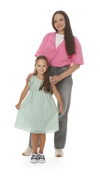 Photo of Happy mother and daughter on white background