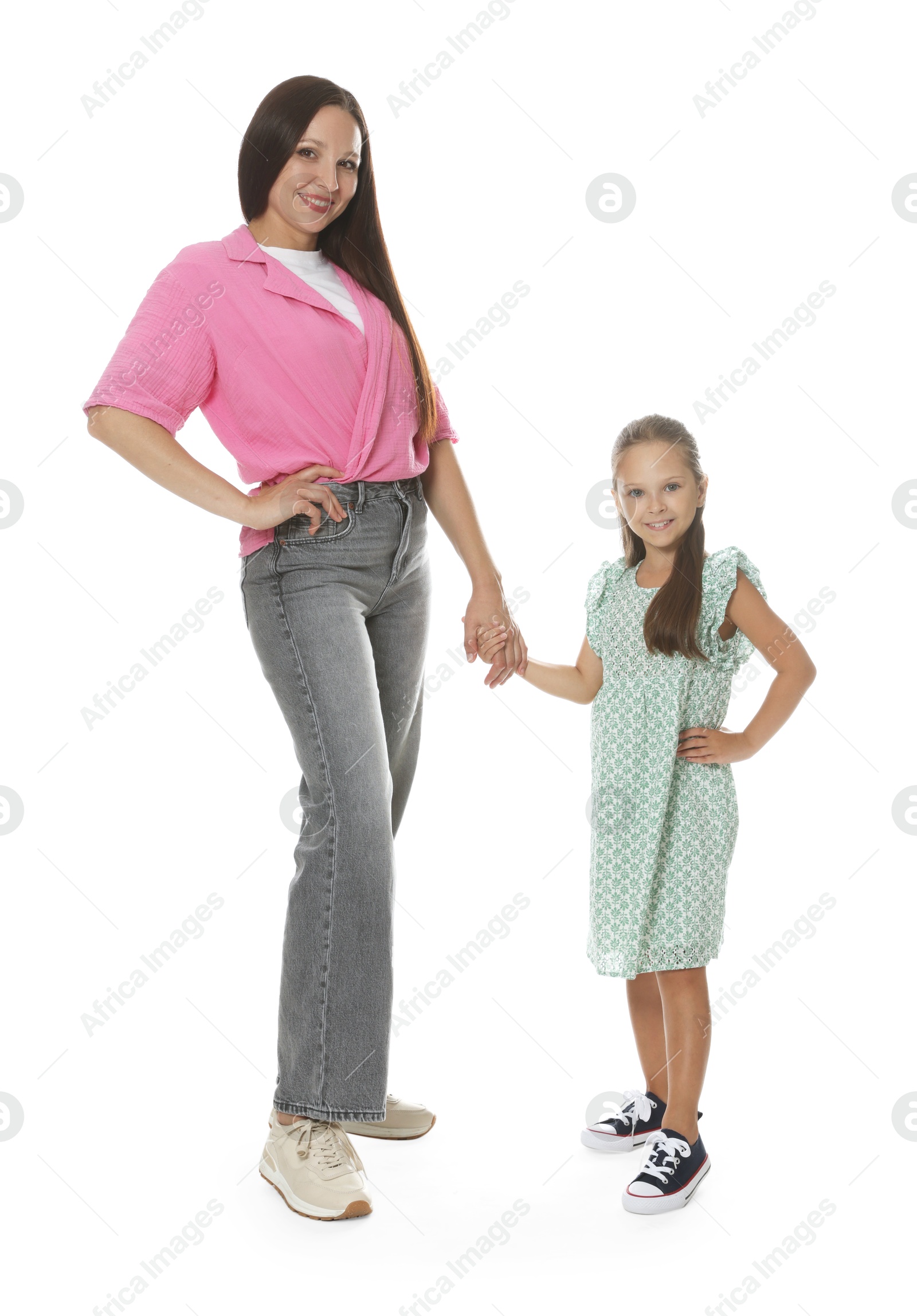 Happy mother and daughter on white background Photo of Happy mother and daughter on white background