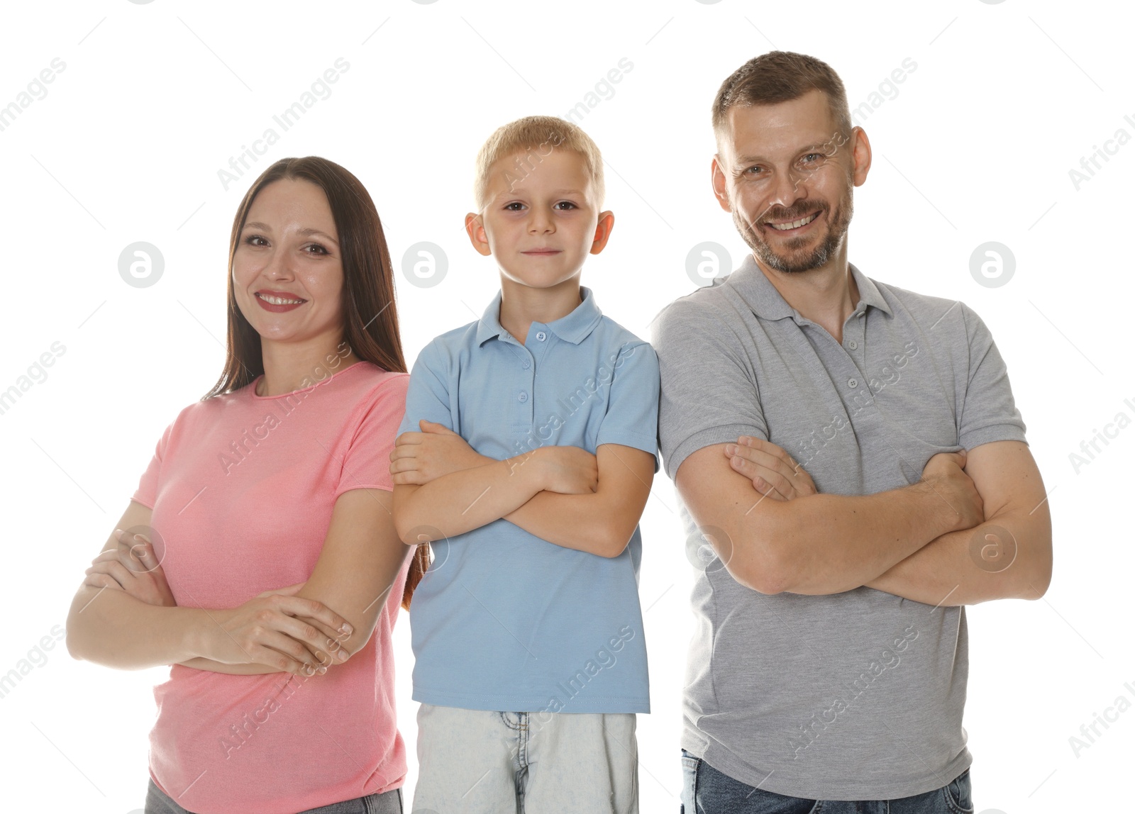 Photo of Portrait of happy family on white background
