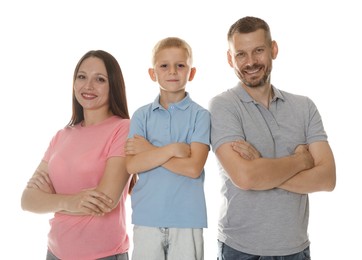 Photo of Portrait of happy family on white background