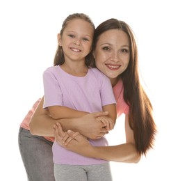 Photo of Portrait of mother and daughter on white background