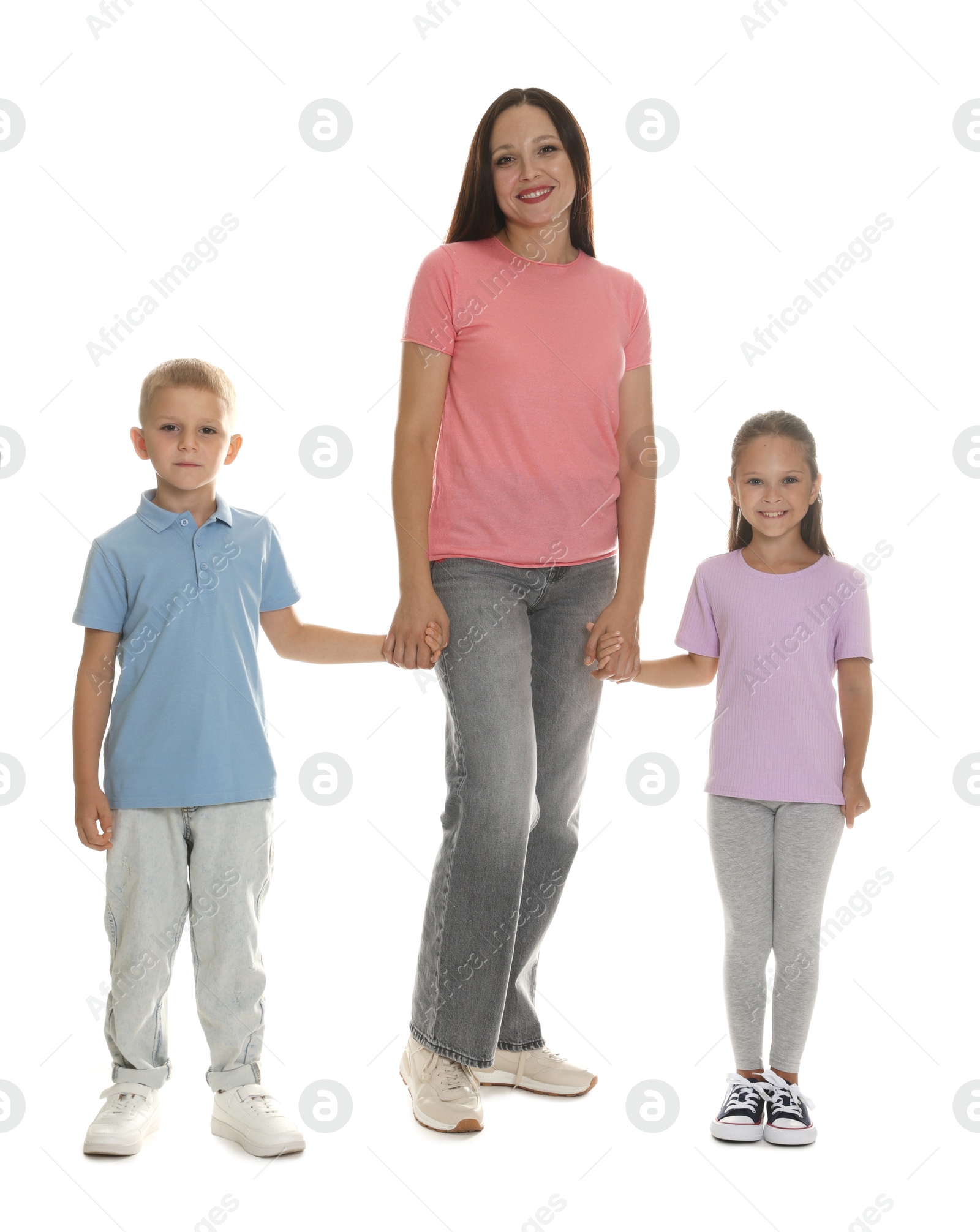 Mother with her lovely children on white background Photo of Mother with her lovely children on white background