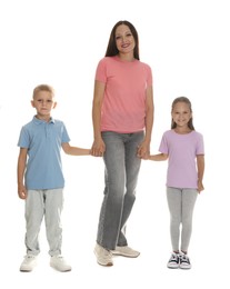 Photo of Mother with her lovely children on white background