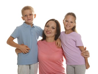 Photo of Mother with her lovely children on white background