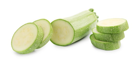 Photo of One fresh cut zucchini isolated on white