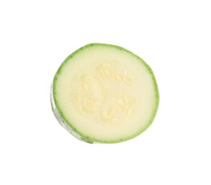 Photo of One slice of fresh zucchini isolated on white