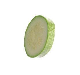 Photo of One slice of fresh zucchini isolated on white