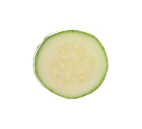 Photo of One slice of fresh zucchini isolated on white