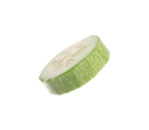 Photo of One slice of fresh zucchini isolated on white