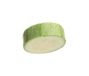 Photo of One slice of fresh zucchini isolated on white