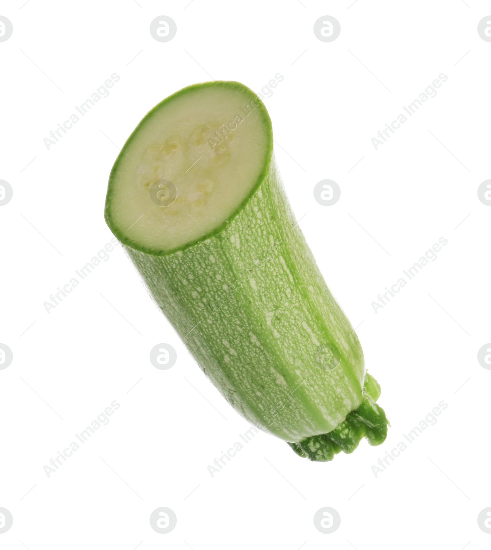 One piece of fresh zucchini isolated on white Photo of One piece of fresh zucchini isolated on white