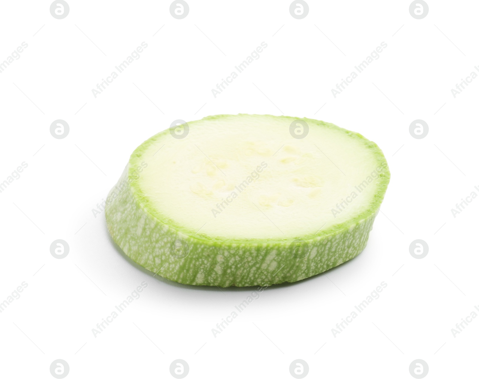 One slice of fresh zucchini isolated on white Photo of One slice of fresh zucchini isolated on white