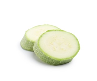 Photo of Slices of fresh zucchini isolated on white