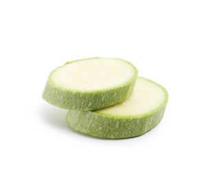 Photo of Slices of fresh zucchini isolated on white
