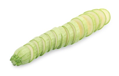 Photo of Slices of fresh zucchini isolated on white, top view