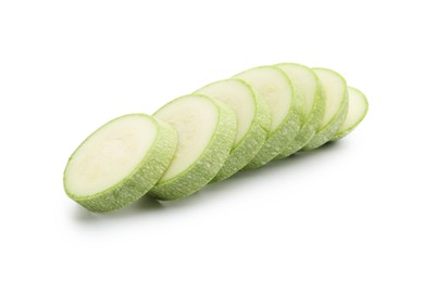 Photo of Slices of fresh zucchini isolated on white