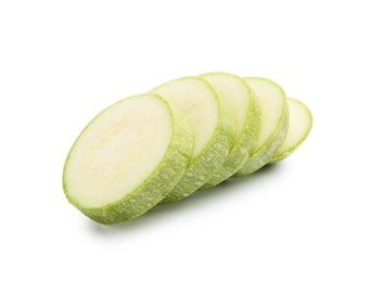 Photo of Slices of fresh zucchini isolated on white