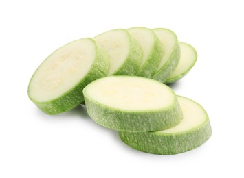 Photo of Slices of fresh zucchini isolated on white