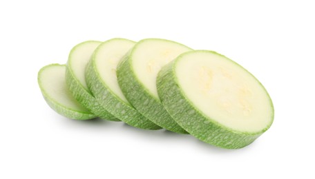 Photo of Slices of fresh zucchini isolated on white