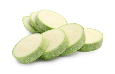 Photo of Slices of fresh zucchini isolated on white