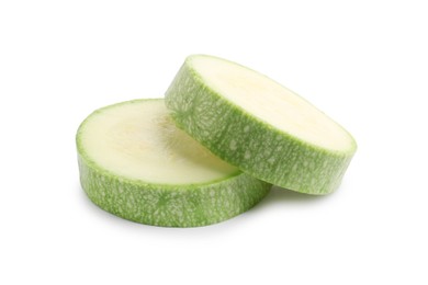 Photo of Slices of fresh zucchini isolated on white