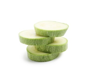 Photo of Slices of fresh zucchini isolated on white