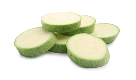 Photo of Slices of fresh zucchini isolated on white