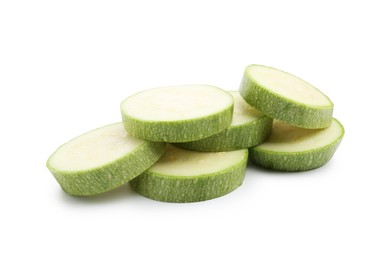 Photo of Slices of fresh zucchini isolated on white