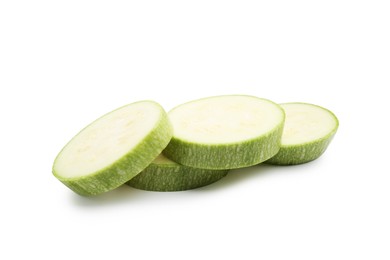 Photo of Slices of fresh zucchini isolated on white