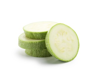 Photo of Slices of fresh zucchini isolated on white
