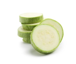 Photo of Slices of fresh zucchini isolated on white
