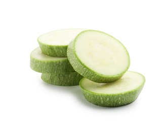 Photo of Slices of fresh zucchini isolated on white