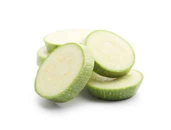 Photo of Slices of fresh zucchini isolated on white
