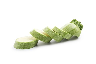 Photo of Slices of fresh zucchini isolated on white