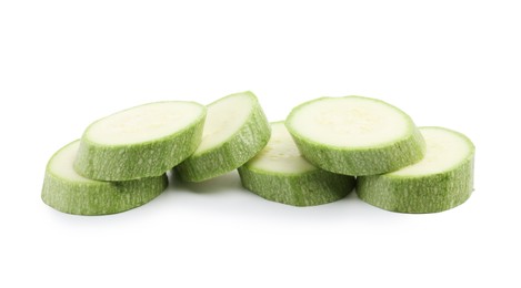 Photo of Slices of fresh zucchini isolated on white
