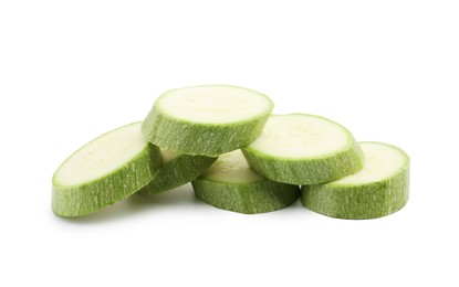 Photo of Slices of fresh zucchini isolated on white