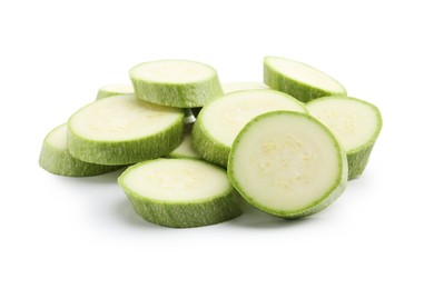 Photo of Slices of fresh zucchini isolated on white