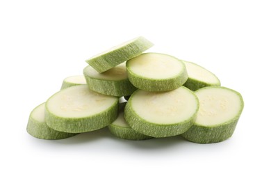 Photo of Slices of fresh zucchini isolated on white