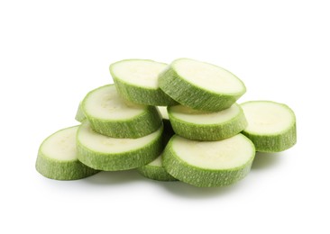 Photo of Slices of fresh zucchini isolated on white
